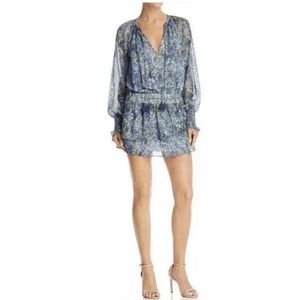 Ramy Brook Paisley Printed Brin Silk Dress $465 Small S Boho Tassels Tiered Blue - Picture 1 of 8