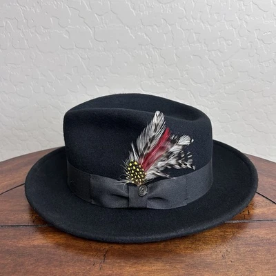 Chapéu Masculino Estilo Fedora 100% Lã Feltro Preto Tamanho Pequeno Jaxon Homburg Godfather - Imagem 1 de 4