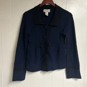 Nanette Lepore Vintage Blue & Black Cashmere Collared Cardigan Sweater S - Bild 1 von 8