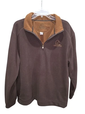 Mens XL Brown Ducks Unlimited LS Fleece Sweatshirt 1/4 Zip 75 Years Conservation - Image 1 of 4