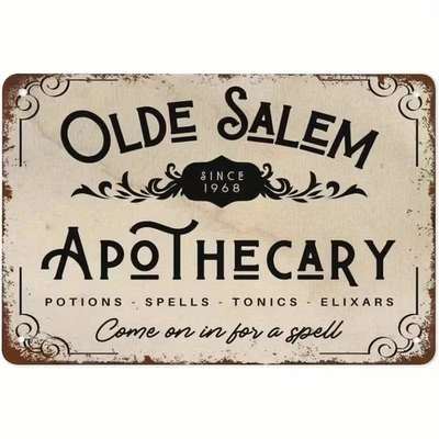 Letrero de metal boticario antiguo Salem bruja decorativa aspecto vintage 7,8 x 11,8 pulgadas Foto 1 de 4