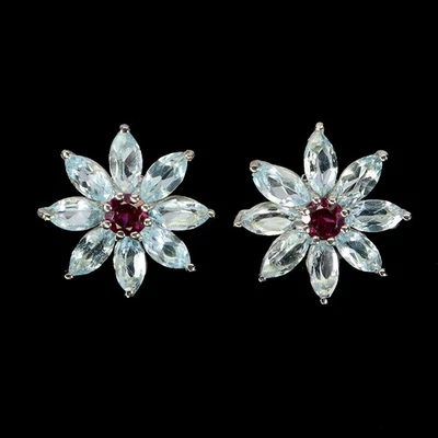 Pendientes de plata de ley 925 marquesa topacio azul cielo rodolita piedras preciosas joyería Foto 1 de 4