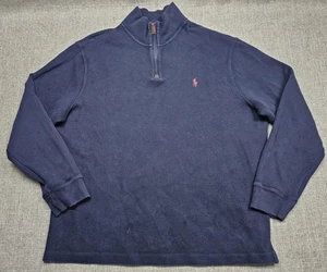 Polo Ralph Lauren Sweater Mens XL Navy Quarter Zip Mock Neck Pullover Red Pony - Picture 1 of 8