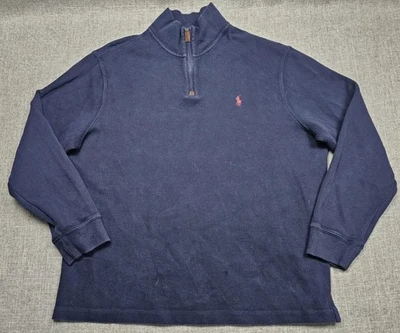 Polo Ralph Lauren Sweater Mens XL Navy Quarter Zip Mock Neck Pullover Red Pony - Image 1 of 4