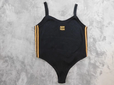 Adidas Ivy Park Bodysuit Womens 4X Black Ribbed Tank Thong Gold Stripe One Piece - Image 1 of 4