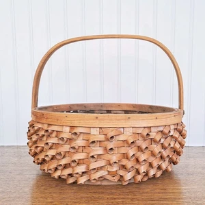 Cesta estilo Penobscot vintage grande de 13,5" de diámetro con asa para rizos de puercoespín - Imagen 1 de 8