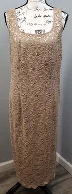 Alex Evenings Maxi Dress Womens 14W Brown Nylon Sequin Lace Wide Strap Back Zip - Image 1 of 4