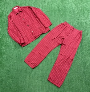 Vintage 90s ABM Classic Pyjama PJ Set Herren L rot bedruckt Langarm Shirt Hose - Bild 1 von 4