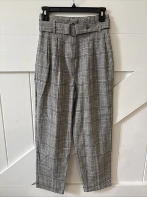 Calça feminina Topshop tamanho 2 plissada xadrez cintura alta com cinto Nordstrom - Imagem 1 de 4