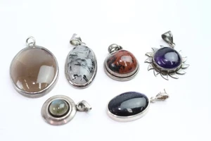 Sterling Silver Gemstone Pendants Smoky Quartz Labradorite x 6 (43g) - Picture 1 of 5