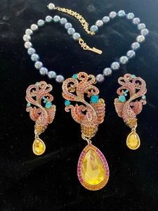 Heidi Daus Inspired Black Iridescent Pearl Necklace, Earrings, and Bracelet - Picture 1 of 7