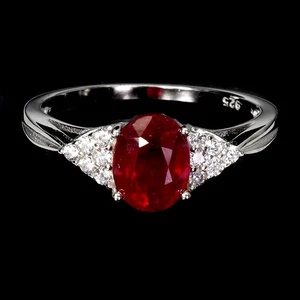 925 Sterling Silver Ring Oval Ruby 8x6mm Natural Gemstone Jewelry Size 7 - Picture 1 of 14
