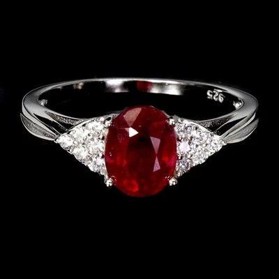 925 Sterling Silver Ring Oval Ruby 8x6mm Natural Gemstone Jewelry Size 7 - Image 1 of 4