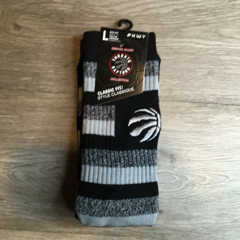 PKWY Mens Large Toronto Raptors Crew Socks Dual Knit Steps Black NWT Cover