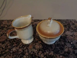 3 Pieces Mikasa E8000 Whole Wheat Creamer and Sugar Pot with Lid - Picture 1 of 5