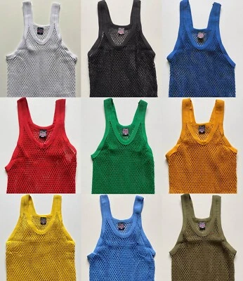 Mens Boys Crystal String Vests 100% Cotton Mesh Pattern Keep Cool Gym Sports Use - Image 1 of 2