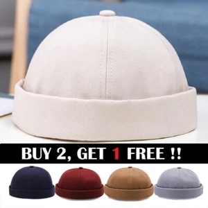 Men Retro Brimless Hat Skull cap Sailor Cap Beanie Rolled Cuff Adjustable Paint - Picture 1 of 17