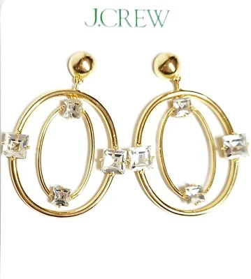 J.Crew Layered Oval Dangle Hoops with Crystals in Crystal Gold Plated Brass NWT - Image 1 of 4