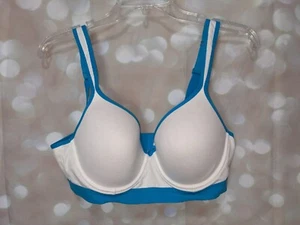 Fruit of the Loom Women's White & Blue Padded Sports Bra Size 38C - Picture 1 of 6