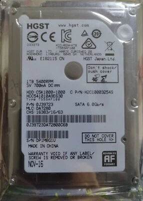 Original HGST 1TB HCC541010A9E630 5400RPM 32MB 6Gb/s 2.5" Laptop Hard Disk Drive - Image 1 of 2