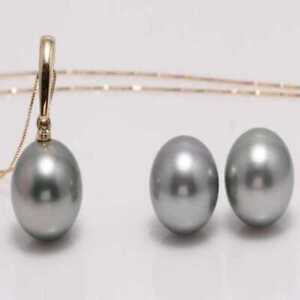 Fashion Grey Shell Pearl Pendant Stud Earring Set Crystal Gemstone Healing