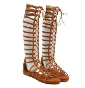 Knee-high Sandals Summer Women's Boots Gladiator Lace-up Flat Open Toe Boots 40 - Picture 1 of 14