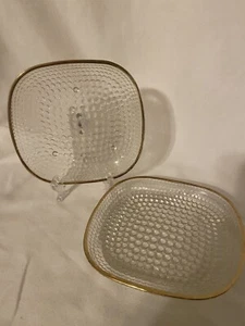 Vintage Klarglas Schuhnagel Goldrand Fuß 6 in Süßigkeiten/Nuss Schale 2er Set - Bild 1 von 4