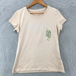 Guess Denim Leona Tee T-Shirt Womens XL Beige Tiger Short Sleeve Crew Neck NWT - Picture 1 of 11