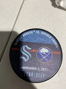 SEATTLE KRAKEN Buffalo Sabres Matchup PUCK 11/4 1st Hat Trick Inaugural Season - Picture 1 of 2