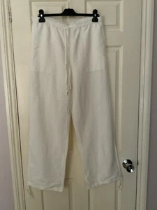 H&M Ladies Linen-Blend Pull-on Trousers, Size M, Ecru, Bnwot - Picture 1 of 15