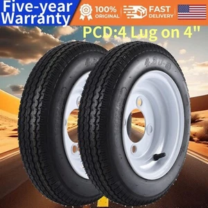 Set of 2 Trailer Tires with 8" Rims 4.80-8 4 Lug on 4" Load Range C Load speed M - Picture 1 of 7