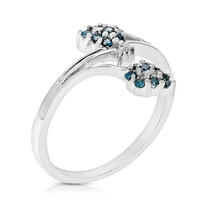 Vir Jewels 1/5 cttw Blue Diamond Ring Fashion Round 10K White Gold Size 7 - Picture 1 of 6