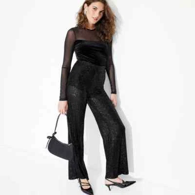 Wild Fable Women's Size Large Mid Rise Wide Leg Holiday Sequin Pants Black - Image 1 of 2