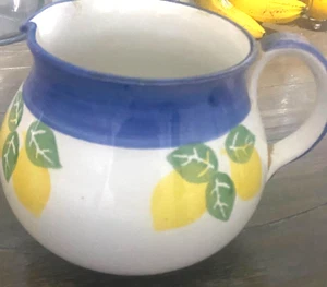 Bizzirri Italy Ceramic Small Pitcher Blue Handle Fruit Design Vintage Decor - Picture 1 of 8