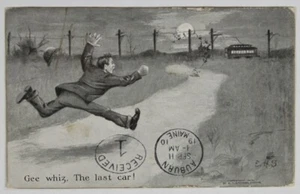 Hombre con siete dedos revolviendo. Carro eléctrico postal de tren. Auburn ME 1901 - Imagen 1 de 2