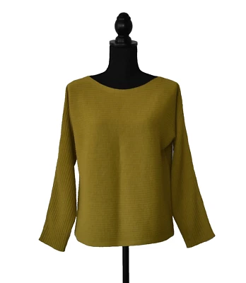 Suéter pulôver quadrado lã mostarda malha nervurada EILEEN FISHING A5 autêntico tamanho PS - Imagem 1 de 4