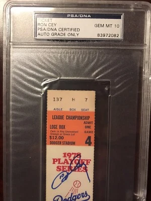 1978 MLB NLCS PLAYOFF TICKET GM 4 AUTO RON CEY PHILLIES DODGERS PSA 10 GEM MINT - Image 1 of 4