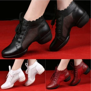 Mujeres Zapatos de Baile de Salón Malla Cuero Moderno Vals Latino Tango Suela Nuevos - Imagen 1 de 12