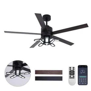 ANTOINE 56 in. Black Ceiling Fan with Dimmable LED Light & Remote for Garage - Picture 1 of 13