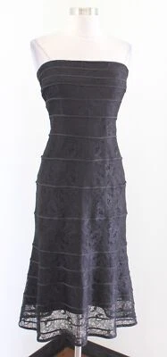 Vtg 90s Tadashi Black Strapless Lace Tiered A Line Cocktail Evening Dress Sz 14 - Image 1 of 4