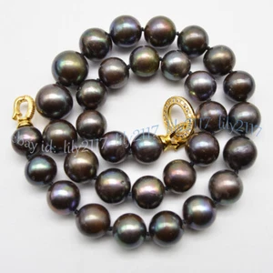 Enorme collar de perlas redondas de agua dulce multicolor negro tahití de 12-15 mm AAA de 18"" - Imagen 1 de 8