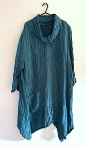 Grizas Dress Womens Size XL Turquoise Cowl Neck Crinkled Linen Silk Lagenlook - Picture 1 of 10