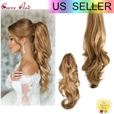 Women Ponytail 22" Long Wavy Hair piece Claw Clip In Ponytaill Extension Synthet - Image 1 of 4