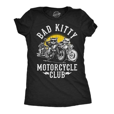Womens Funny T Shirts Bad Kitty Motorcycle Club Sarcastic Kitten Graphic Novelty - Image 1 of 4
