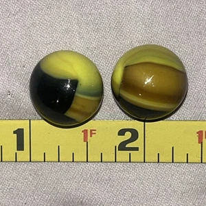2- Peltier Glass Co Marble .61” black and yellow swirl - Picture 1 of 7