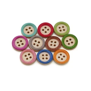 50pcs Round Wood Buttons with Colorful Edge for Sewing & Crafts DIY 15mm - Picture 1 of 5