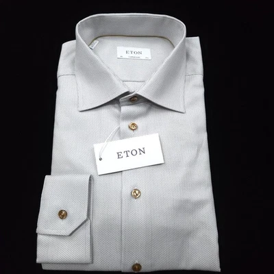 ETON DRESS SHIRT -17.5 37 38- WHITE BLUE TAN -CONTEMPORARY ROYAL TWILL DIAMOND - Image 1 of 4