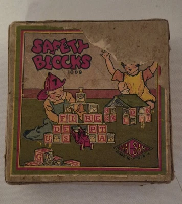 Bloques de seguridad vintage 1009 Hal-Sam EE. UU. bloques de madera para niños pequeños en caja original Foto 1 de 3