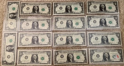 Lot of 14 • 1988A $1 Bills • Vintage Federal Reserve Notes • Sleeved Collection  - Image 1 of 2