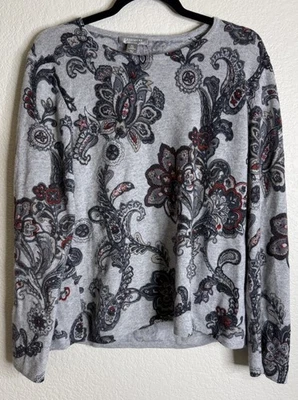 Suéter Charter Club Mujer XL Gris Cachemira Floral Cachemira Top Preppy Carrera Foto 1 de 4